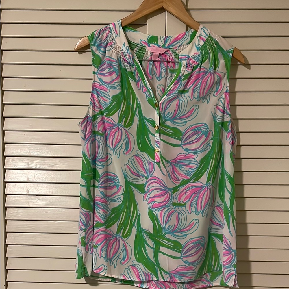 Lilly Pulitzer Pink and Green Floral Blouse